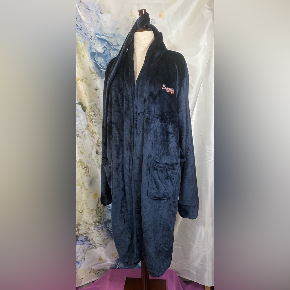 Northwest Braves Baseball Navy Blue Plush Bath Robe Hoodie Sports lounge wear